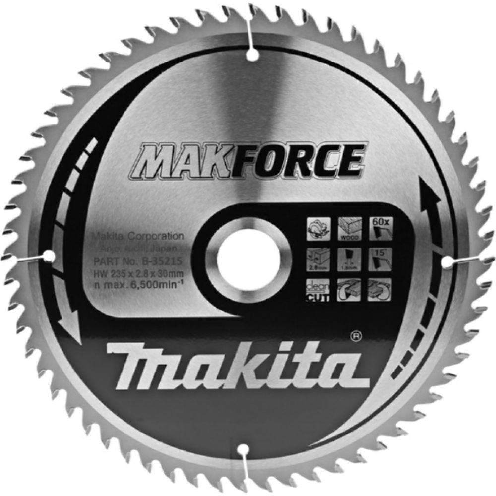 Пильный диск Makita для дерева MAKFORCE, 235x30x2.8/1.8x60T, B-35215