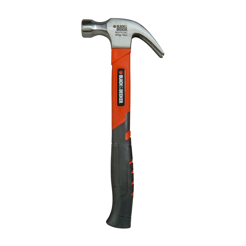 Молоток fiberglass с гвоздодером BLACK+DECKER, 450г.