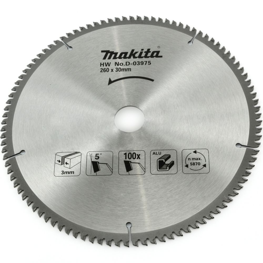 Пильный диск Makita для алюминия, 260x30/15, 88x3/1, 8x100T, D-03975