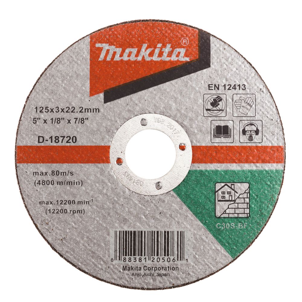Абразивный отрезной диск Makita для кирпича/камня, плоский С30S, 125х3х22, 23 мм, D-18720