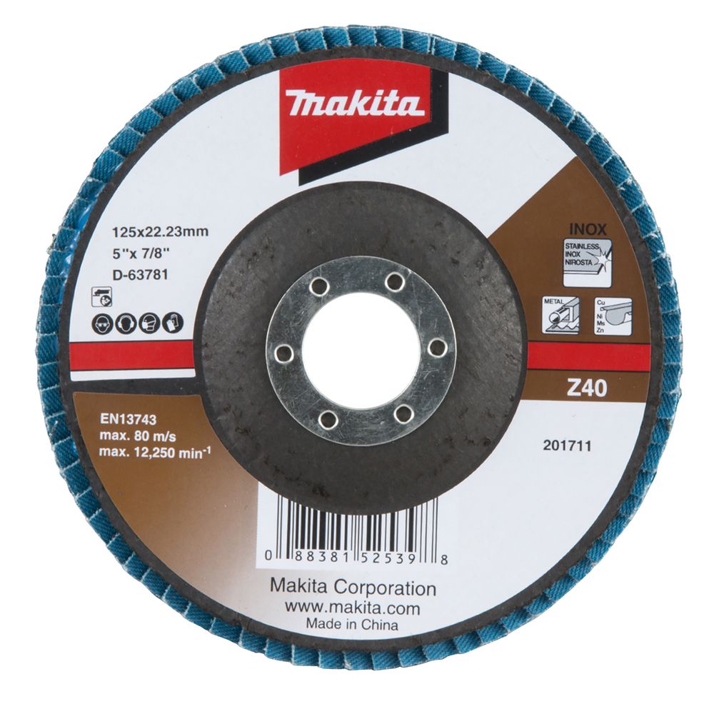 Лепестковый шлифовальный диск Makita 125x22, 23 мм, Z40, стекловолокно, угловой , D-63781