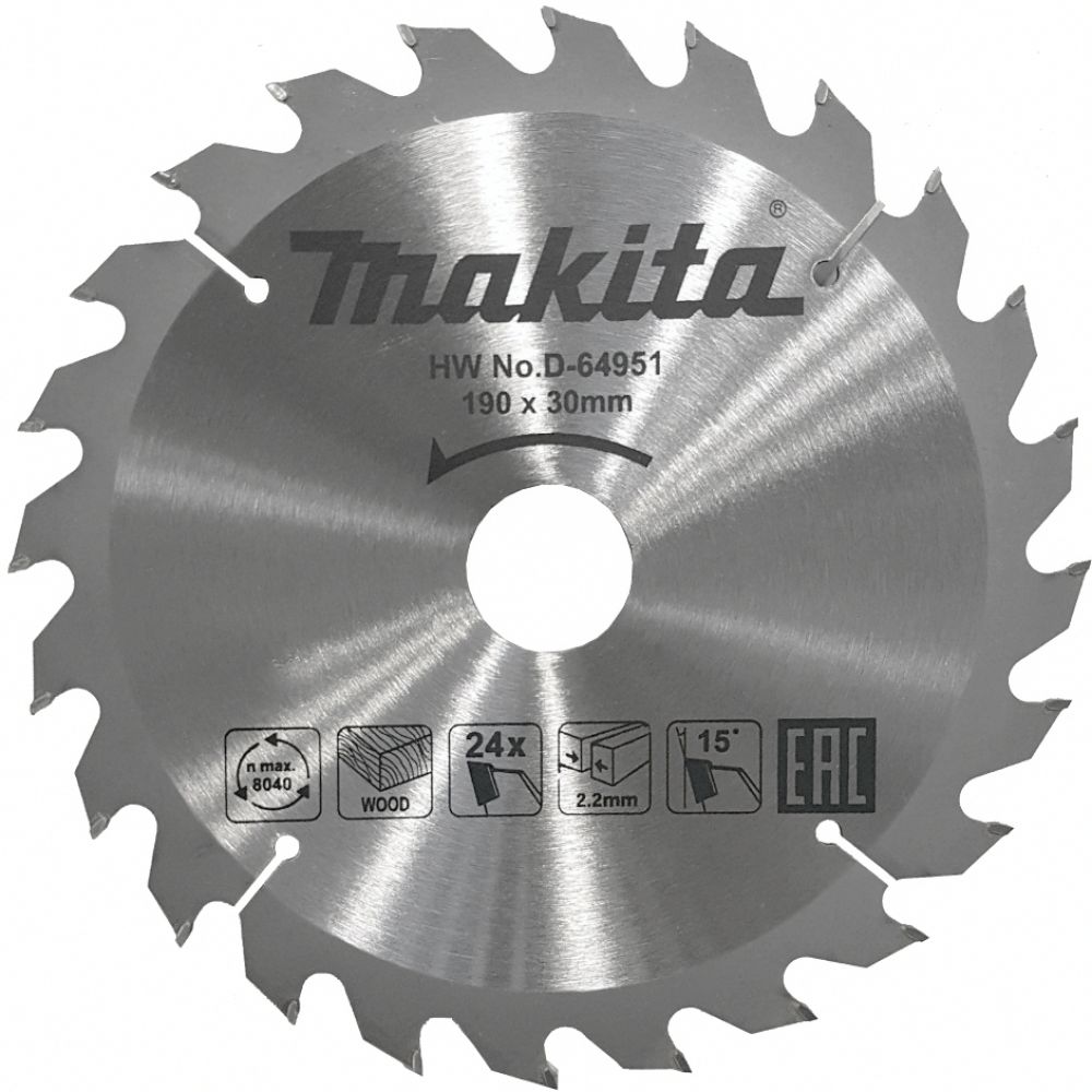 Пильный диск Makita для дерева, 190x30x2.2/1.4x24T, D-64951