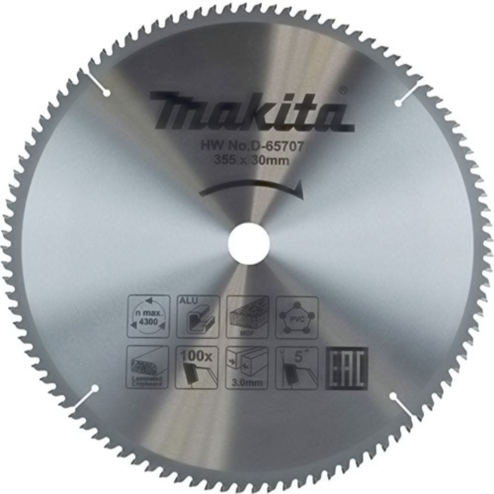 Пильный диск Makita универсальный для алюминия/дерева/пластика, 355x30x3/2.2x100T , D-65707