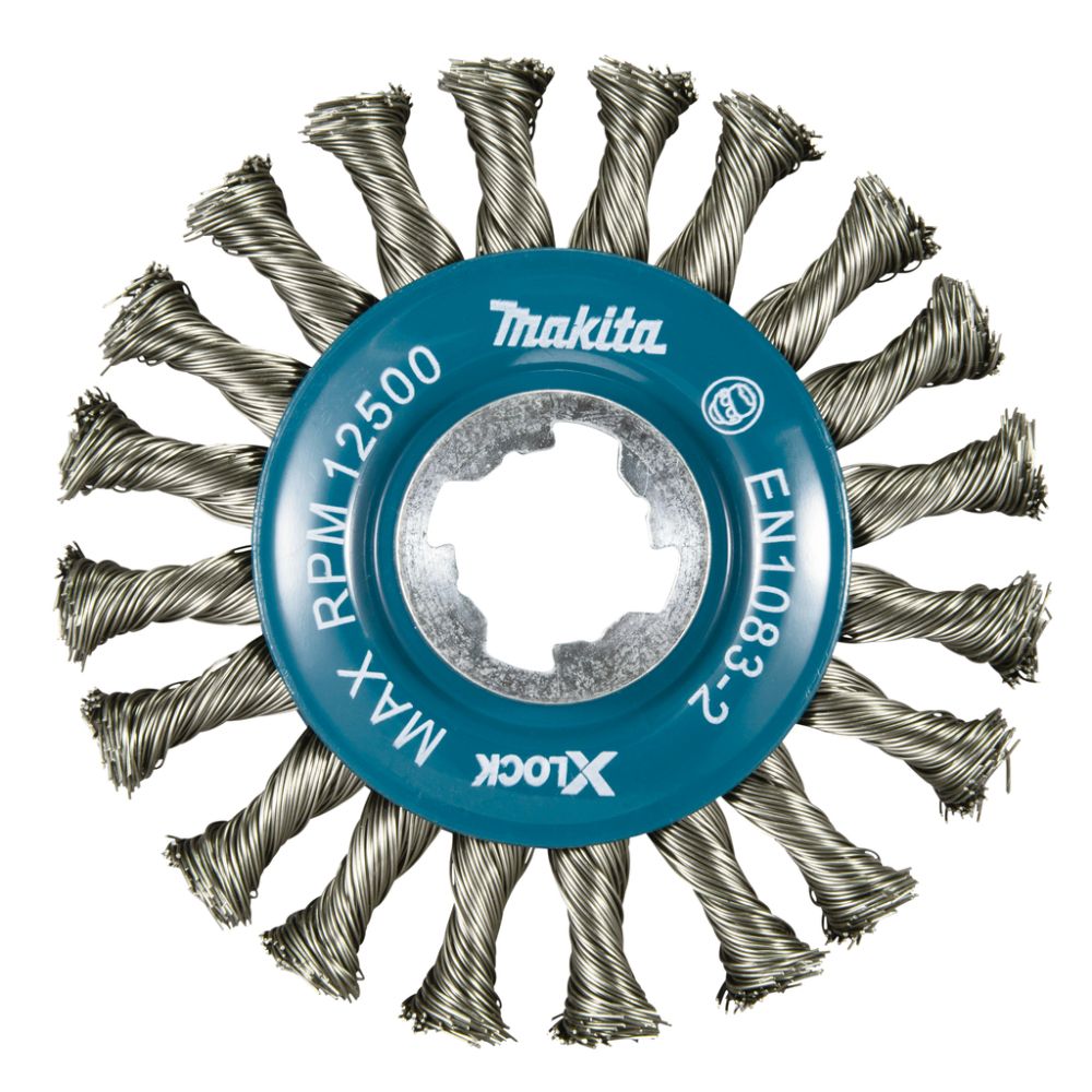 Щетка проволочная дисковая Makita X-lock (d115 мм, толщина проволоки 0, 5 мм, толстые пучки, нержавейка), D-73352