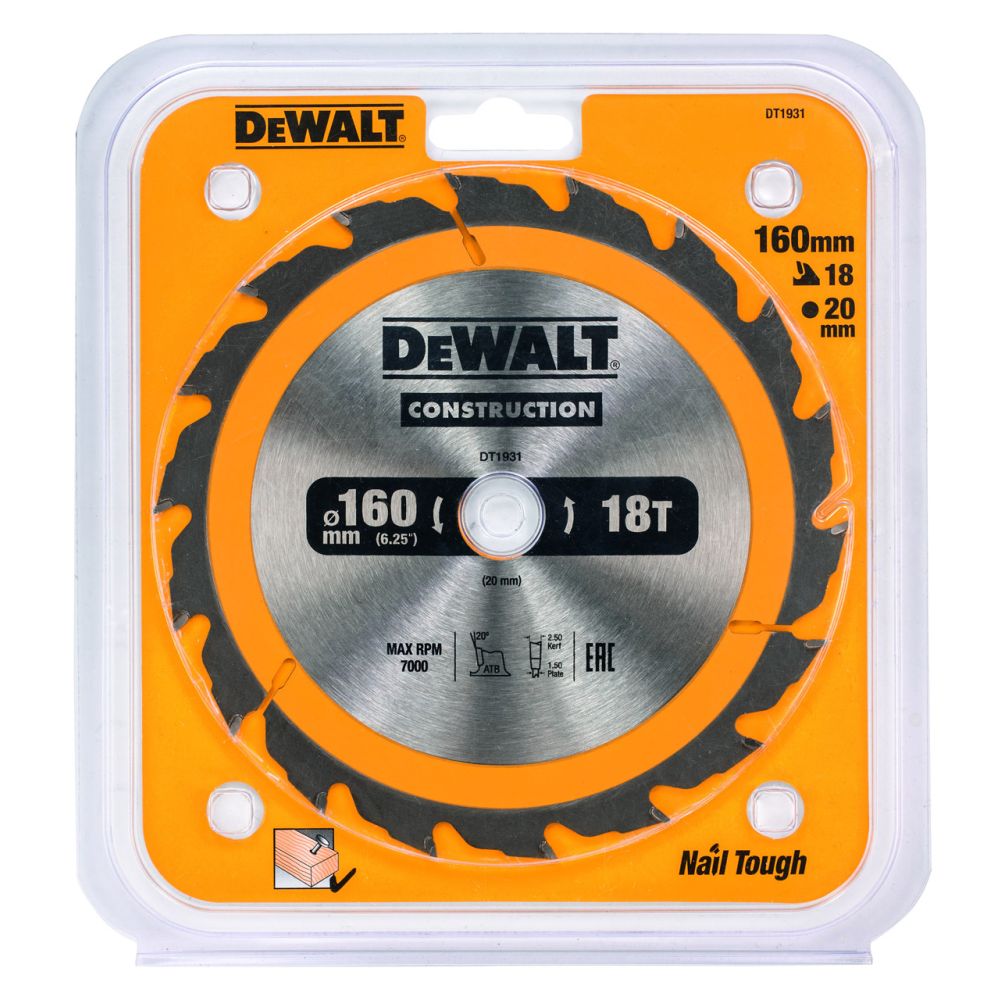 Пильный диск DEWALT CONSTRUCTION DT1931, 160/20 мм.