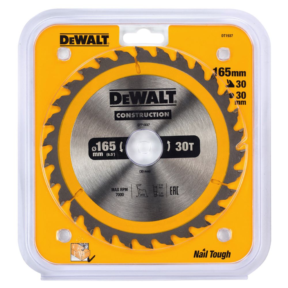 Пильный диск DEWALT CONSTRUCTION DT1937, 165/30 мм.