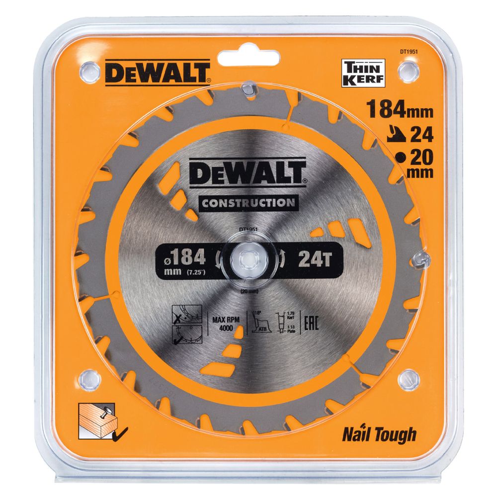Пильный диск DEWALT CONSTRUCTION DT1951, 184/20 мм.
