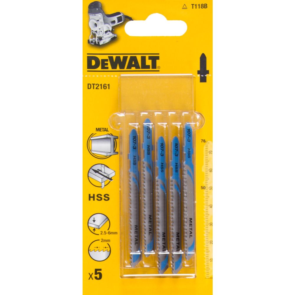 Пилка для лобзика DEWALT DT2161, по металлу HSS 76 x 50 x 2 x 6 мм, T118B, 5 шт.