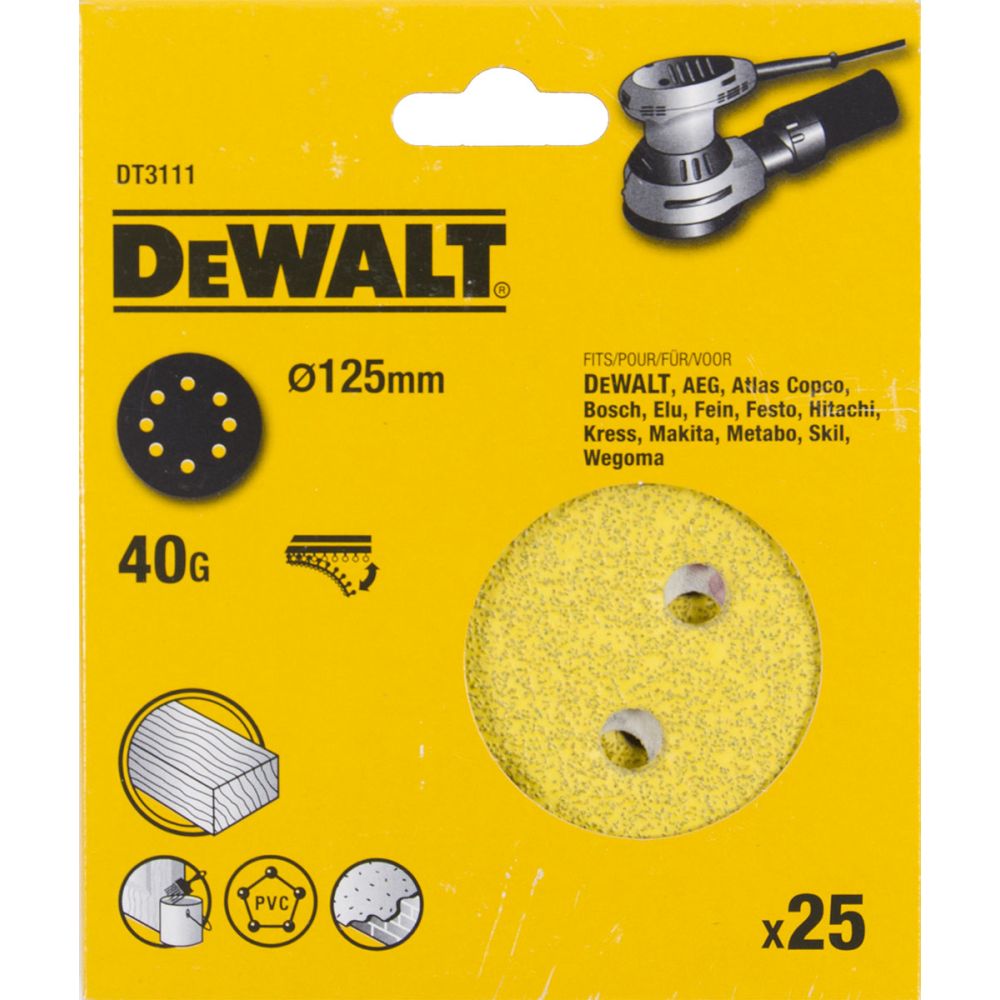 Шлифовальные круги DEWALT DT3111, 125 мм, 8 отверстий, 40G, 25 шт.
