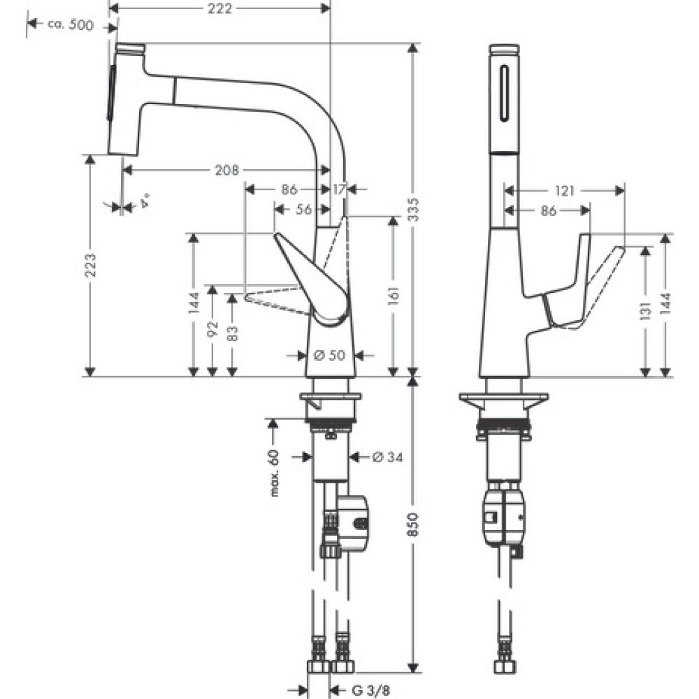 Смеситель для кухонной мойки hansgrohe Talis Select M51 220, с вытяжным душем 2jet 72824000, хром