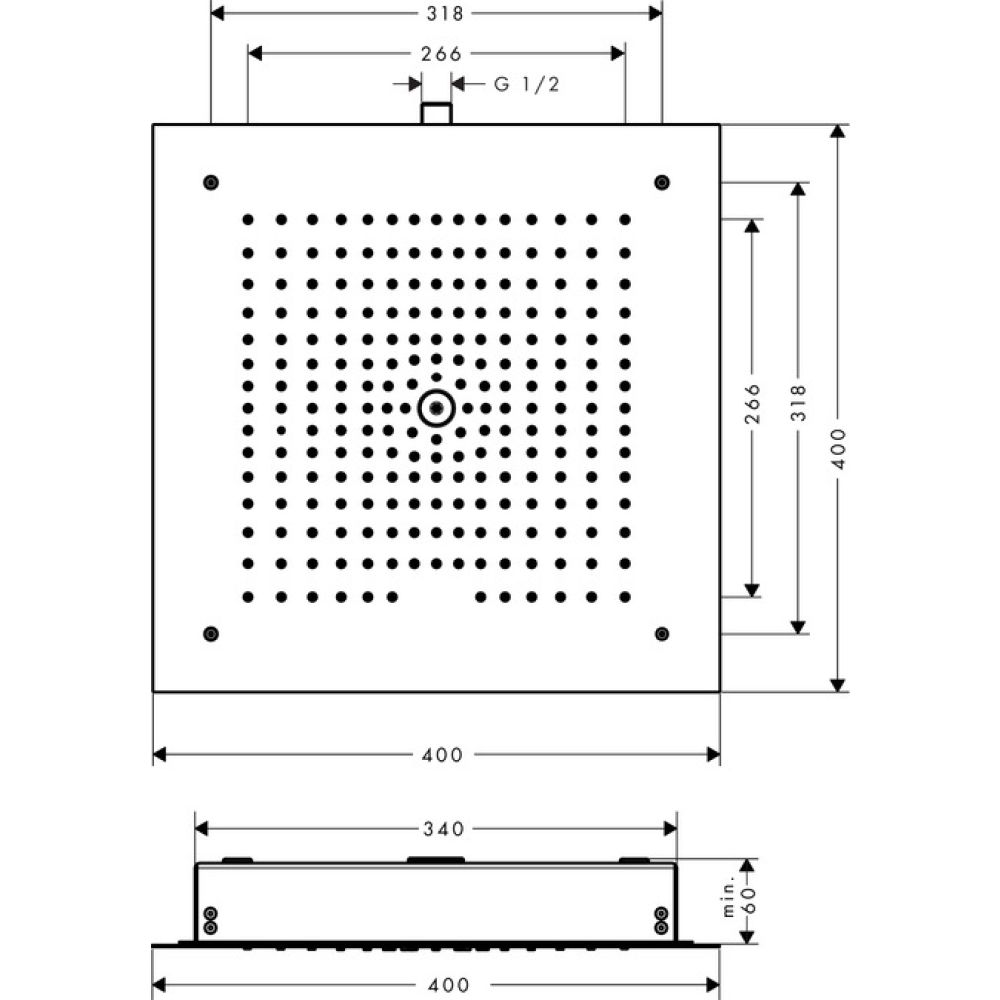 Верхний душ hansgrohe Raindance E 400 1jet с потолочным креплением скрытого монтажа 26252000, хром