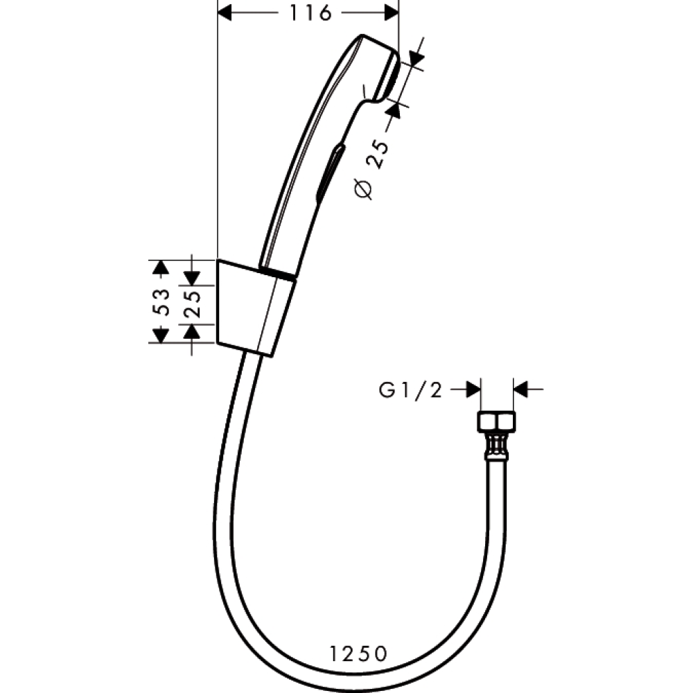 Гигиенический душ hansgrohe 1jet с держателем и шлангом 125 см 32129330, полированный черный хром