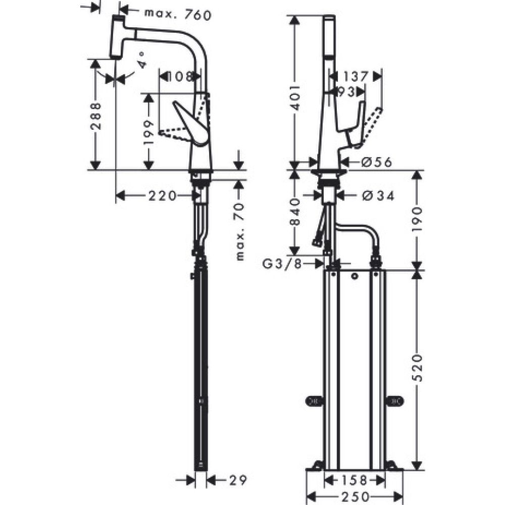 Смеситель для кухонной мойки hansgrohe Talis Select M51 300, с вытяжным изливом 1jet, sBox 73853800, под сталь