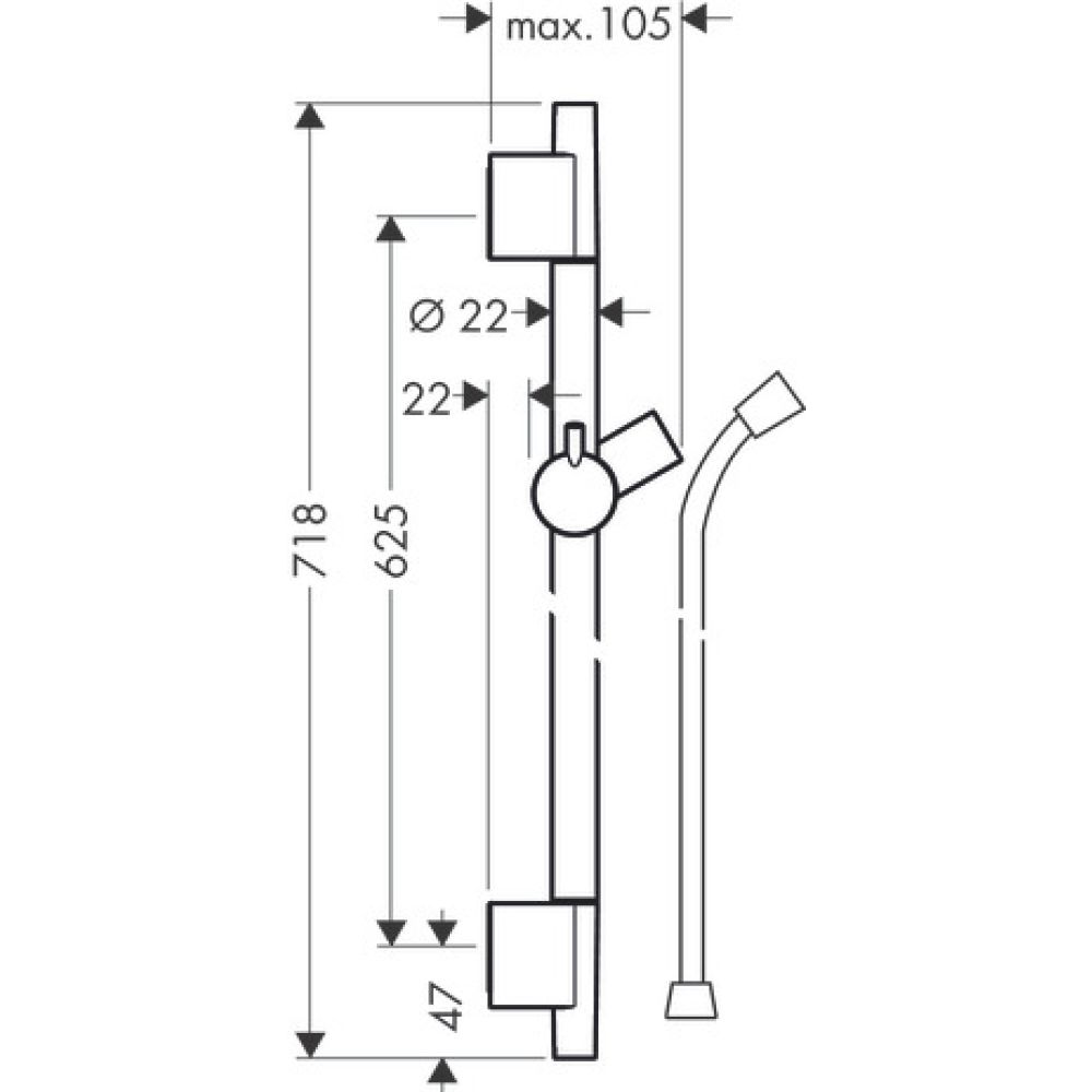 Душевая штанга hansgrohe Unica S Puro 65 см со шлангом 28632140, шлифованная бронза