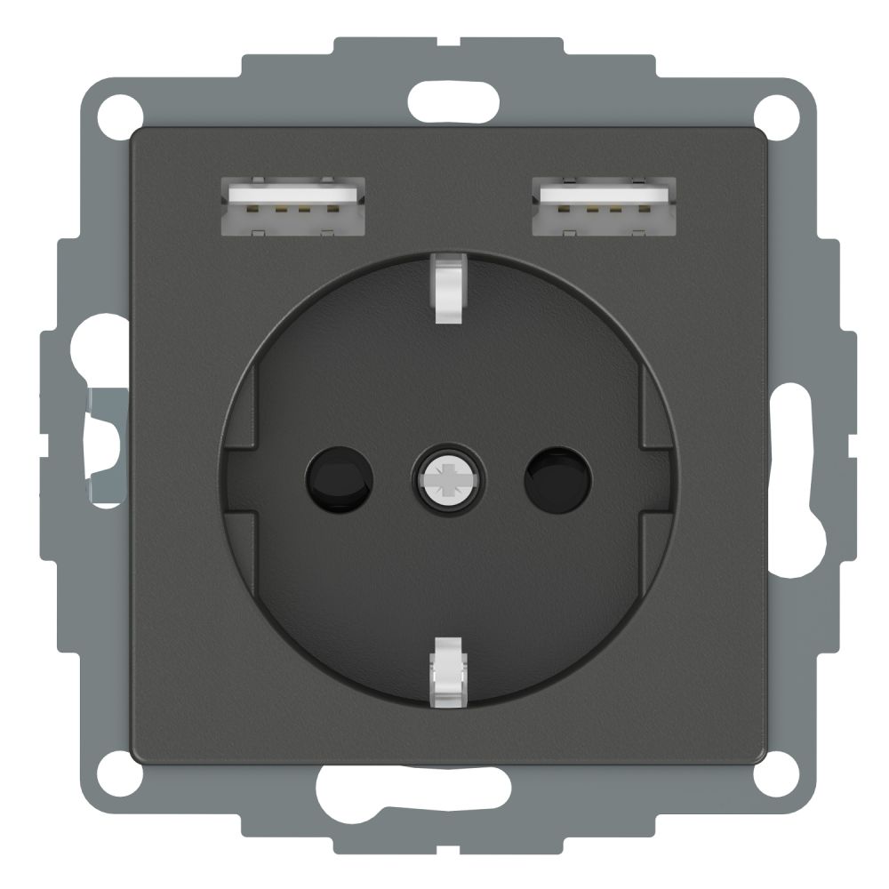 Розетка Schuko с 2 USB 2.4 A Schneider Electric Merten Systeme M, антрацит MTN2366-0414