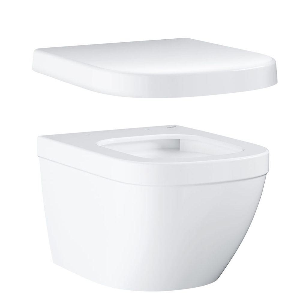 Унитаз подвесной безободковый, компактный GROHE Euro Ceramic с сиденьем без микролифта (NW0026)
