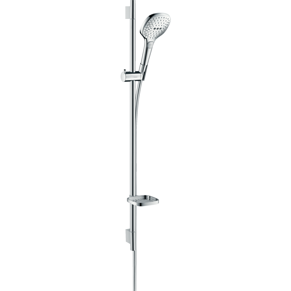 Душевой гарнитур hansgrohe Raindance Select E 120 3jet со штангой 90 см и мыльницей 26621400, белый/хром