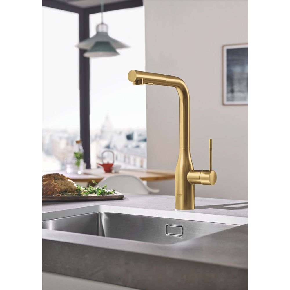 Смеситель для кухни GROHE Essence с вытяжным душем, холодный рассвет матовый (30270GN0)