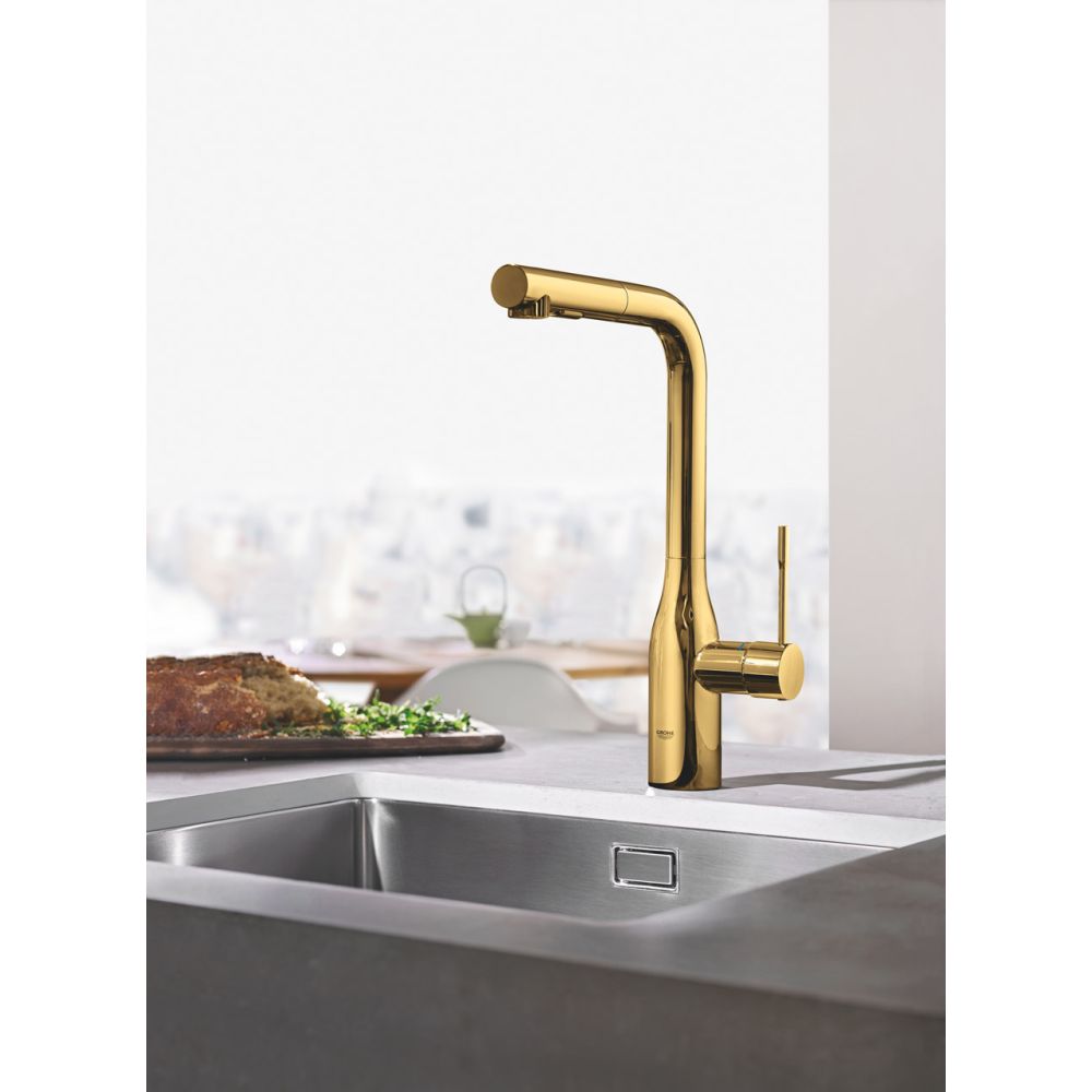 Смеситель для кухни GROHE Essence с вытяжным душем, холодный рассвет глянец (30270GL0)