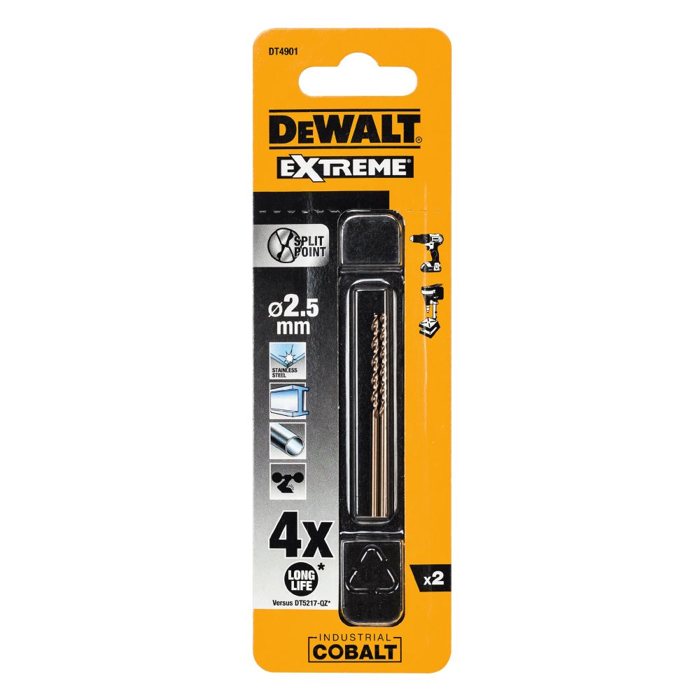 Сверло DEWALT DT4901, по металлу COBALT 5%, 2.5 x 57 x 30 мм, 2 шт.