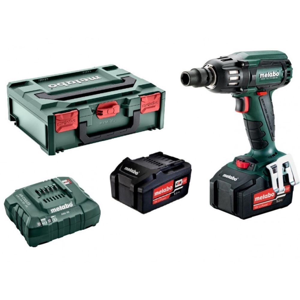 Аккумуляторный гайковерт Metabo SSW 18 LTX 400 BL, 18 В, 400 Нм, 2150 об/мин, 4250 уд/мин, с 2 АКБ 5.2 Ач и ЗУ, в кейсе, 602205650