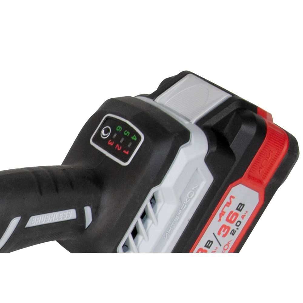 Аккумуляторная угловая шлифмашина ИНТЕРСКОЛ УШМ-125/36ВМЭ, 36 В, 125 мм, 8500 об/мин, с 2 АКБ 2 Ач и ЗУ, в кейсе