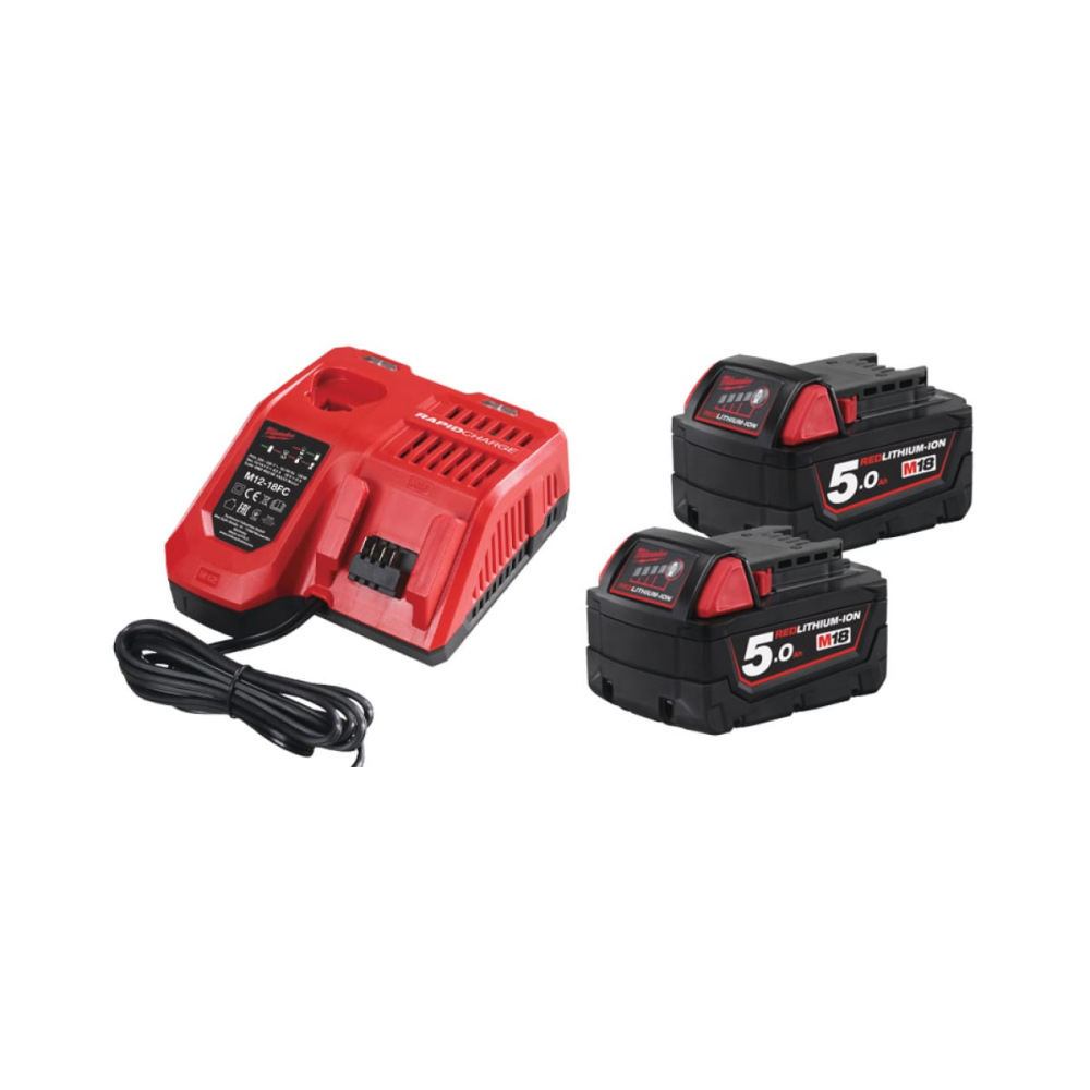 Энергокомплект Milwaukee M18 NRG-502: 2 АКБ 18 В, 5 Ач + АКБ 12 В, 2 Ач и двойное быстрое ЗУ, 12/18 В, 1x6 А, 1x4.5 А, 4933459217