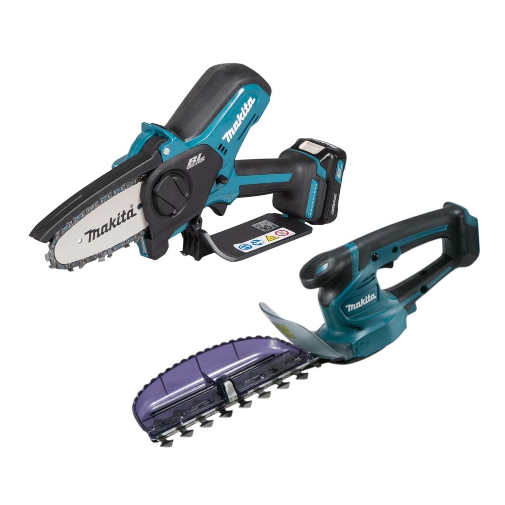 Аккумуляторный набор садовой техники Makita, 12 В: цепная пила UC100 + кусторез UH201, с АКБ 2 Ач и ЗУ