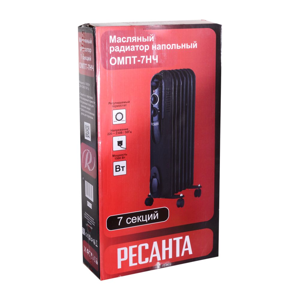 Радиатор масляный Ресанта ОМПТ-7НЧ, 1500 Вт, до 15 м², 67/3/13