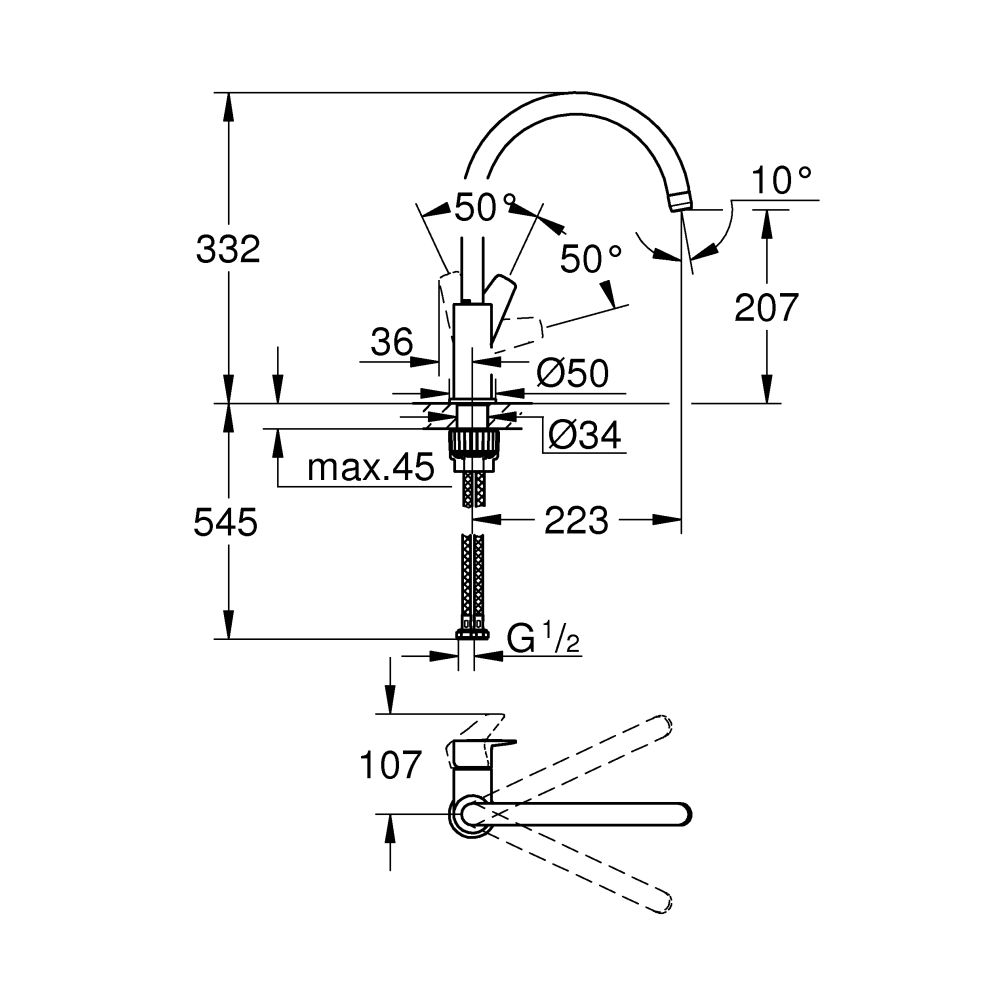Смеситель для кухни GROHE BauEdge, хром (31233001)
