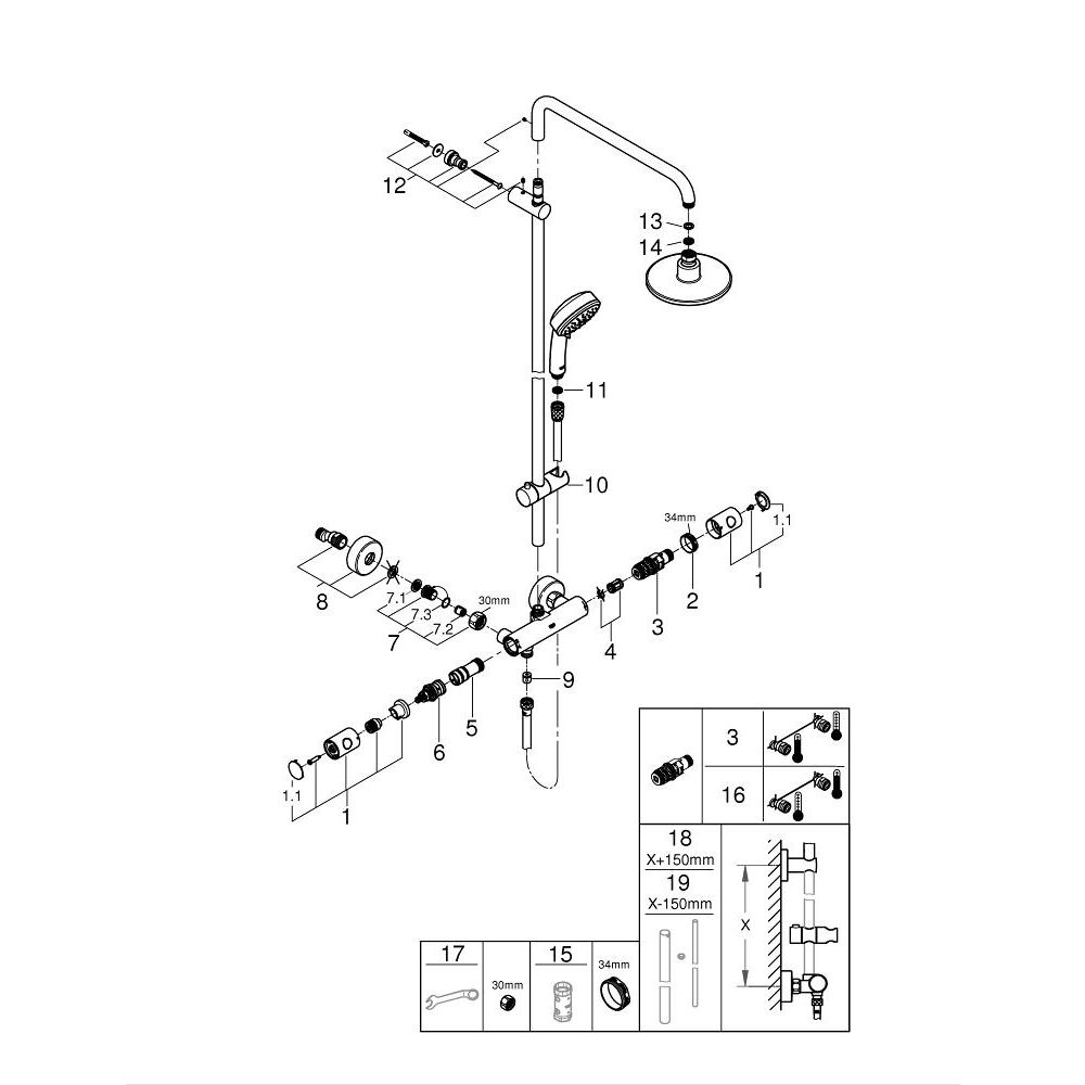 Душевая система GROHE Tempesta Cosmopolitan 160 с термостатом для душа, хром (27922000)