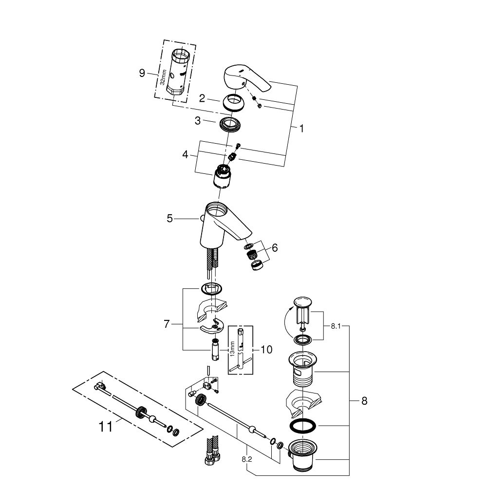 Готовый комплект для ванной комнаты GROHE Eurosmart с душевым гарнитуром (NB0027)