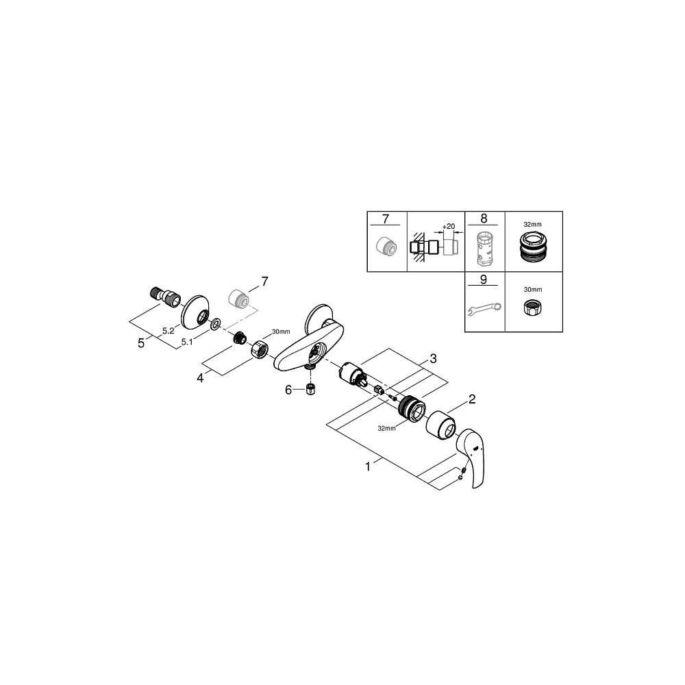 Готовый комплект для ванной комнаты GROHE Eurosmart с душевым гарнитуром (NB0027)
