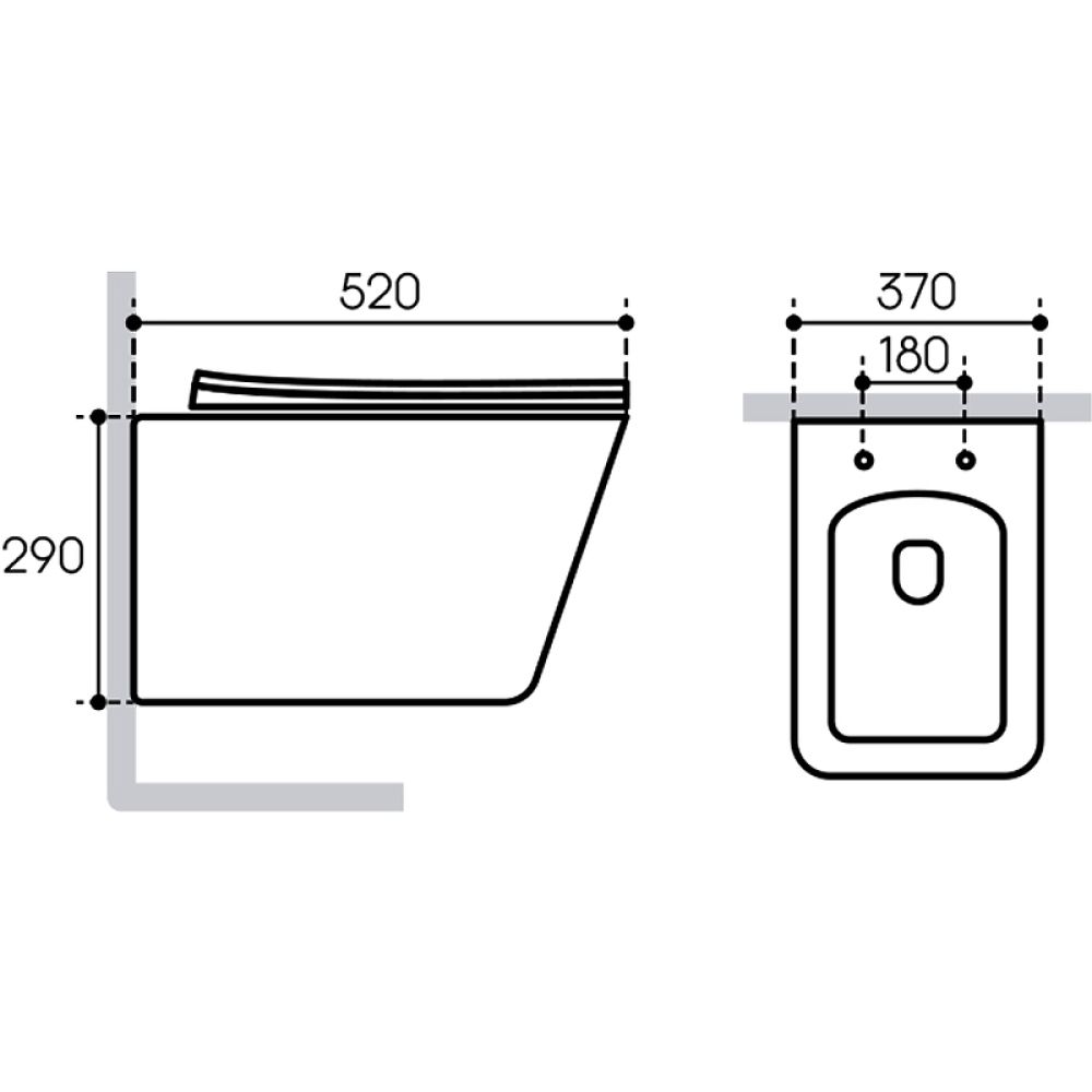Унитаз подвесной Aqueduto MACIO 520*370 безободковый, сиденье с микролифтом, черный матовый (MAC0140)