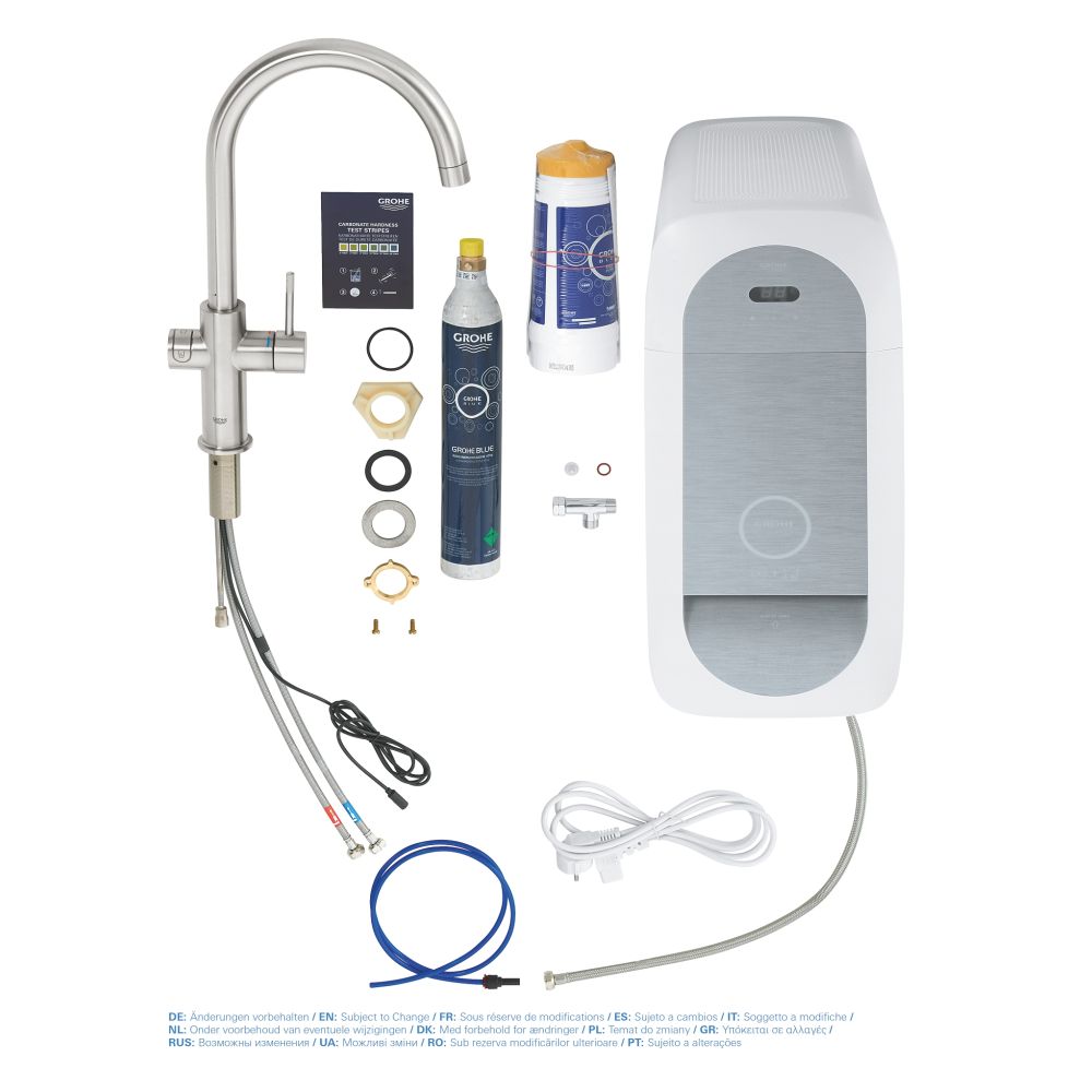 Смеситель для кухонной мойки GROHE Blue Home с системой фильтрации, охлаждения и газирования воды, суперсталь (31455DC1)