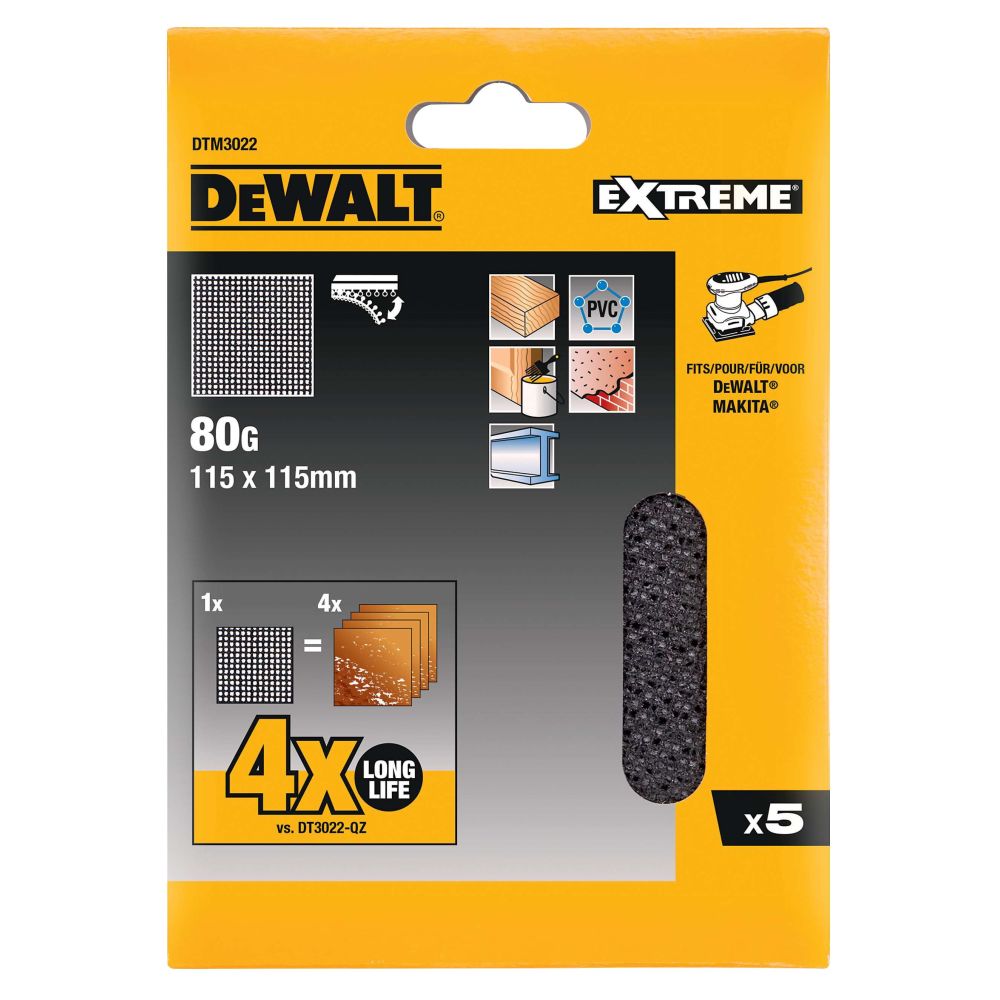 Сетчатый шлифлист DEWALT DTM3022, 115х115 мм, 80G, 5 шт. (DTM3022-QZ)
