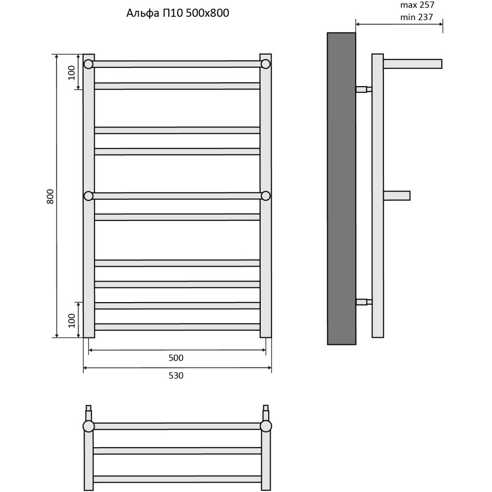 Полотенцесушитель водяной Aquatek Альфа П10 500x800, черный муар AQ RRP1080BL