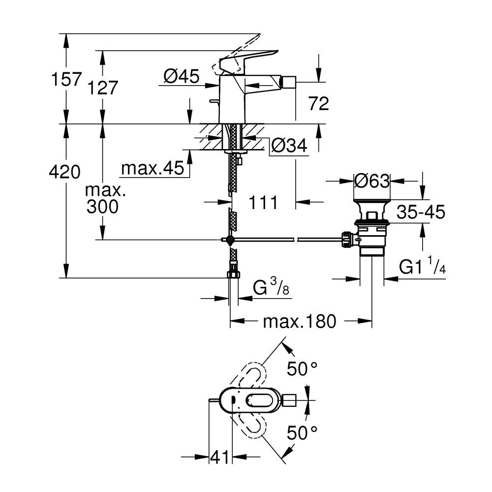 Смеситель для биде GROHE Start Loop с донным клапаном, хром (23352000)