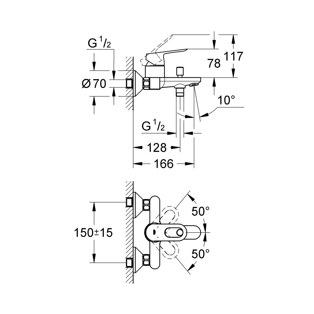 Смеситель для ванны GROHE Start Loop, настенный монтаж, хром (23355000)