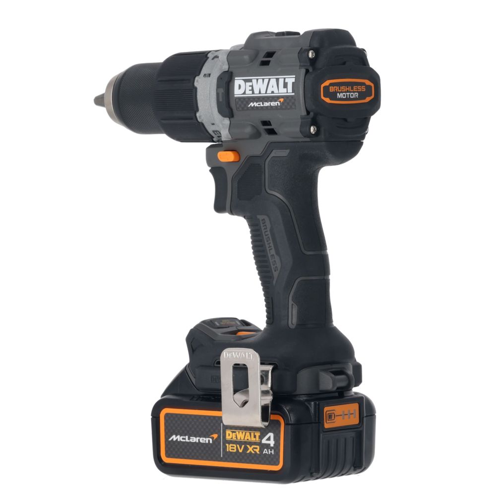 Ударная дрель-шуруповерт DEWALT McLaren Limited Edition DCD85MM1T, 18 В, 2000 об/мин, с АКБ 4 Ач и ЗУ, в кейсе TSTAK