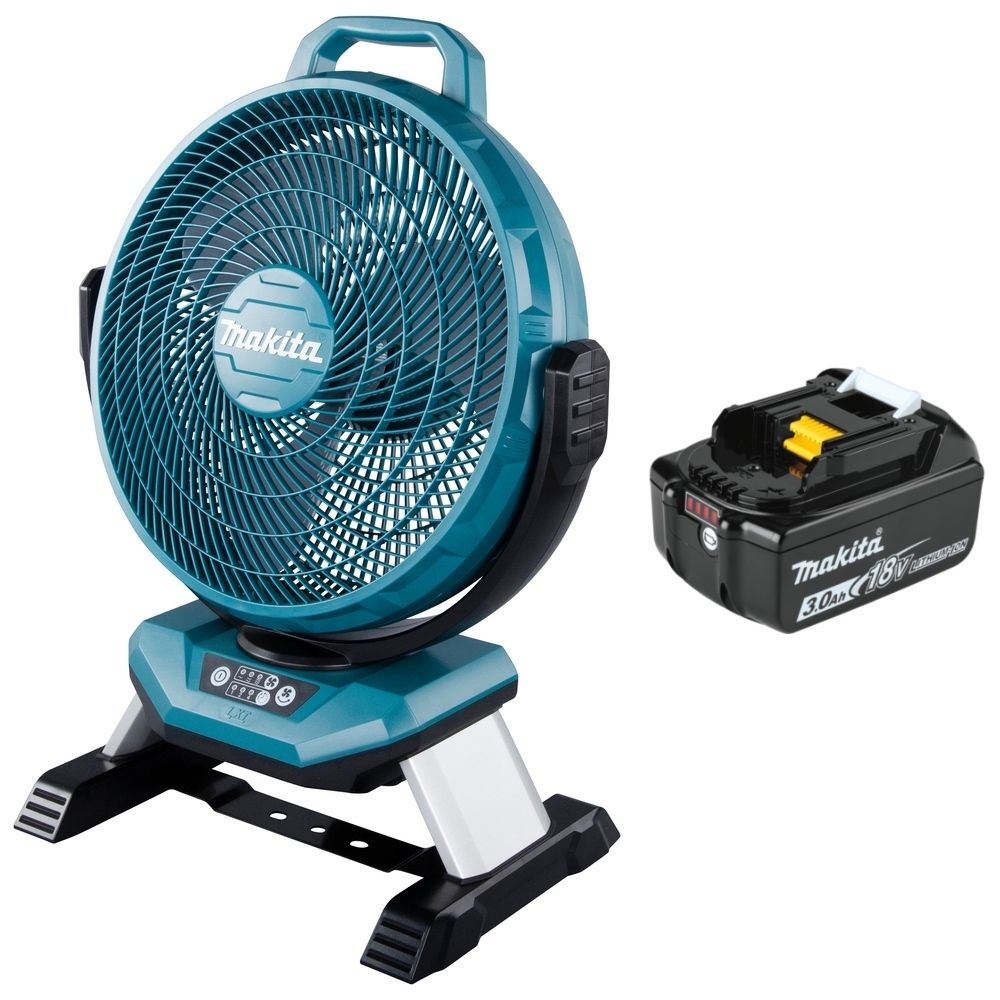 Набор Makita: аккумуляторный вентилятор DCF301Z, 330 мм, 21 м³/мин + аккумулятор BL1830B, 18 В, 3 Ач, PT995