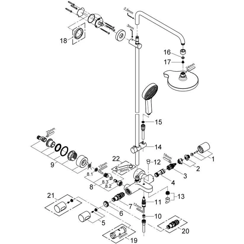 Душевая система GROHE Power&Soul Cosmopolitan с термостатом для ванны, хром (27907000)