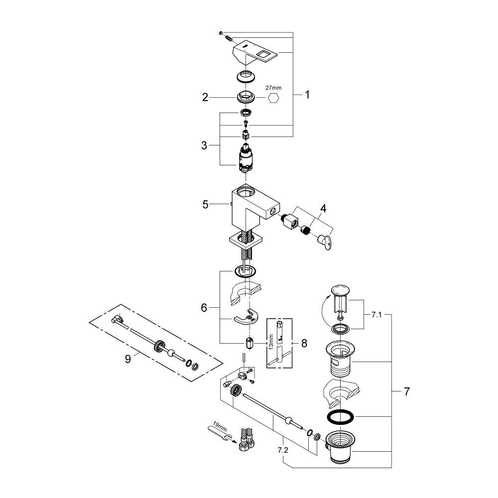 Смеситель для биде GROHE Eurocube с донным клапаном, хром (23138000)