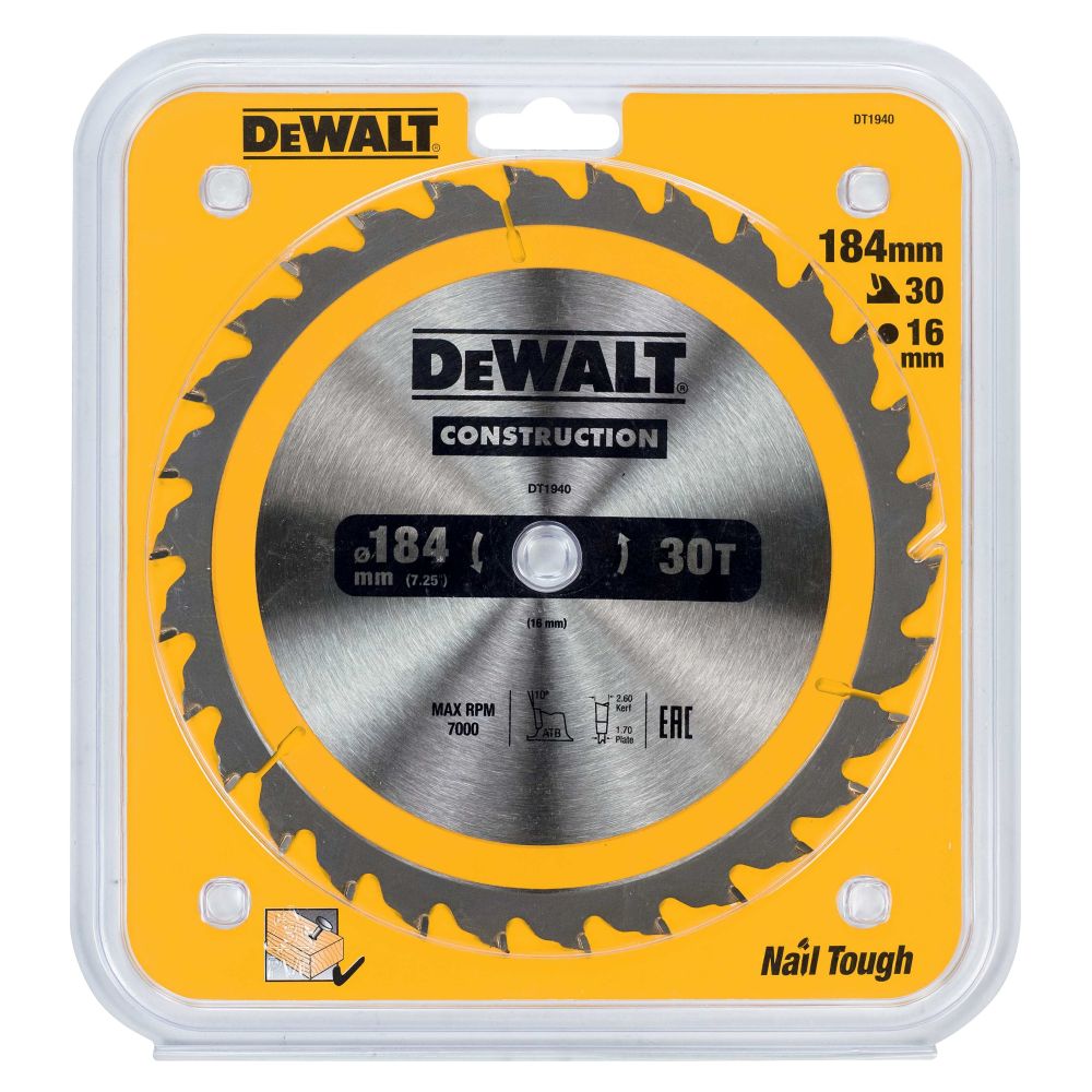 Пильный диск DEWALT CONSTRUCTION DT1940, 184/16 мм.