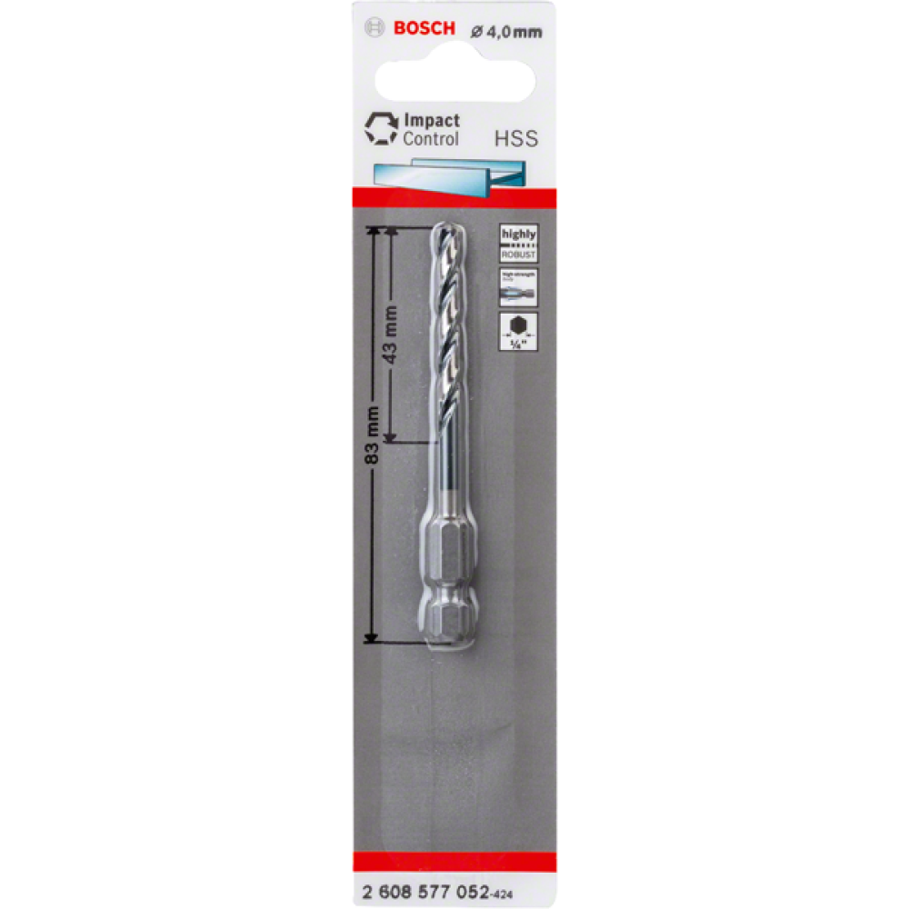 Cверло по металлу Bosch HSS Impact Control 2608577052, 4 мм, 1 шт.
