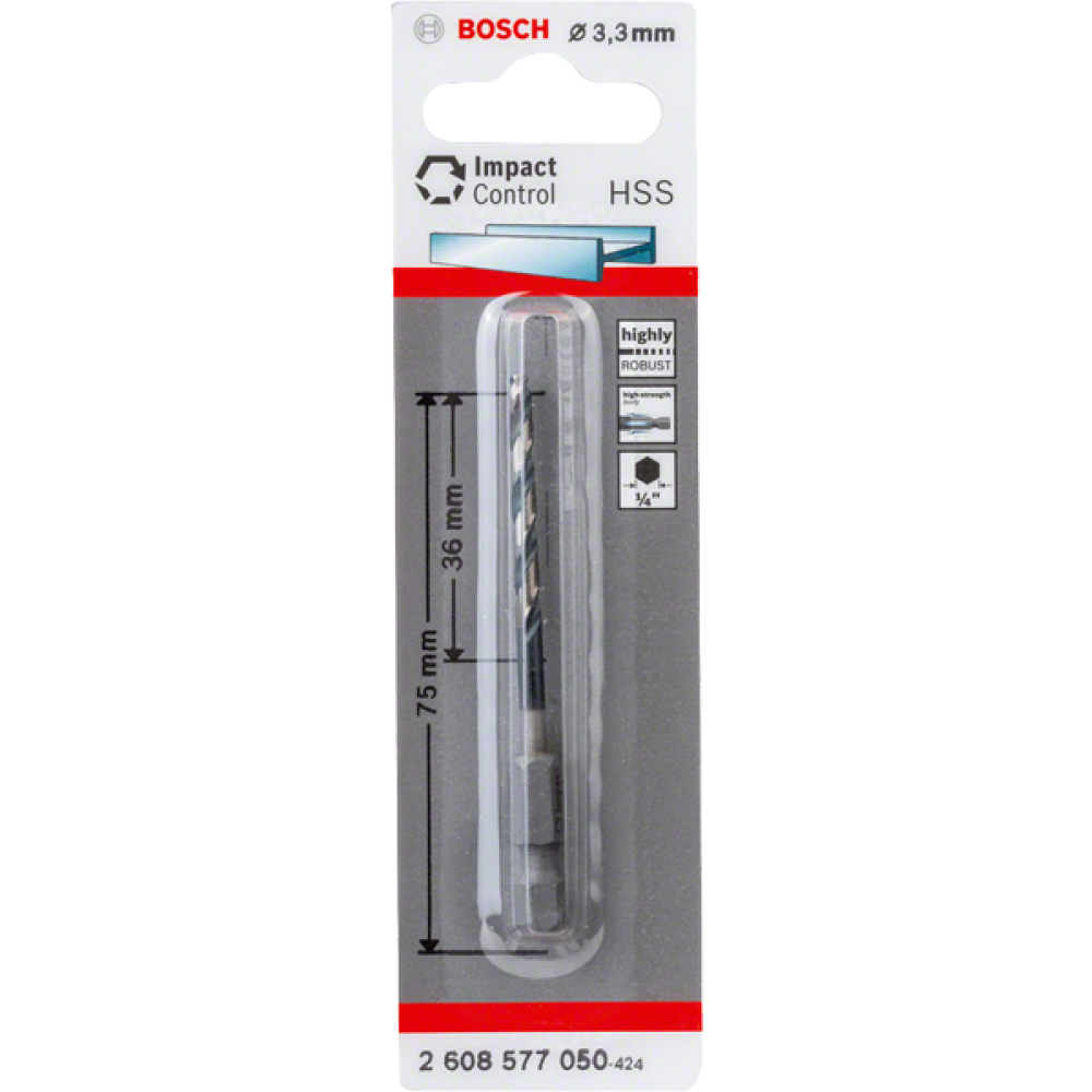 Cверло по металлу Bosch HSS Impact Control 2608577050, 3.3 мм, 1 шт.