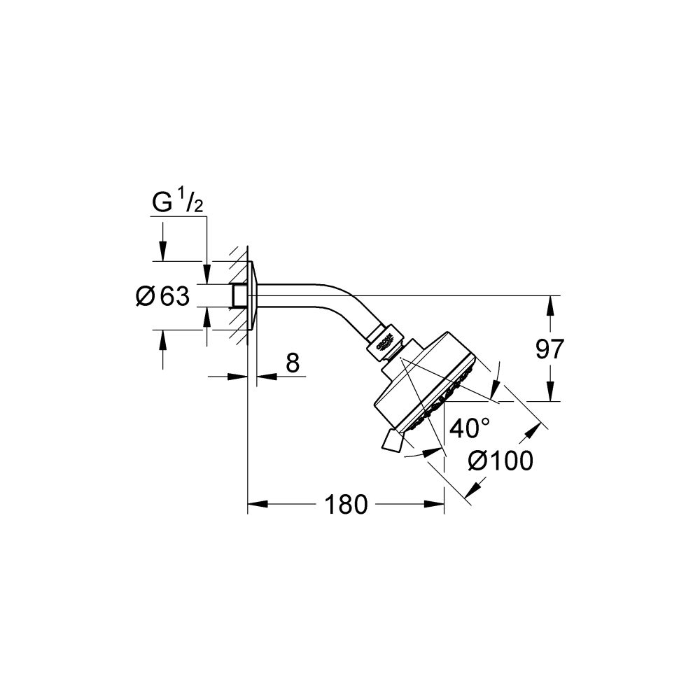 Верхний душ GROHE New Tempesta Cosmopolitan 100 III, 9,5 л/мин, 3 режима, хром (26090001)