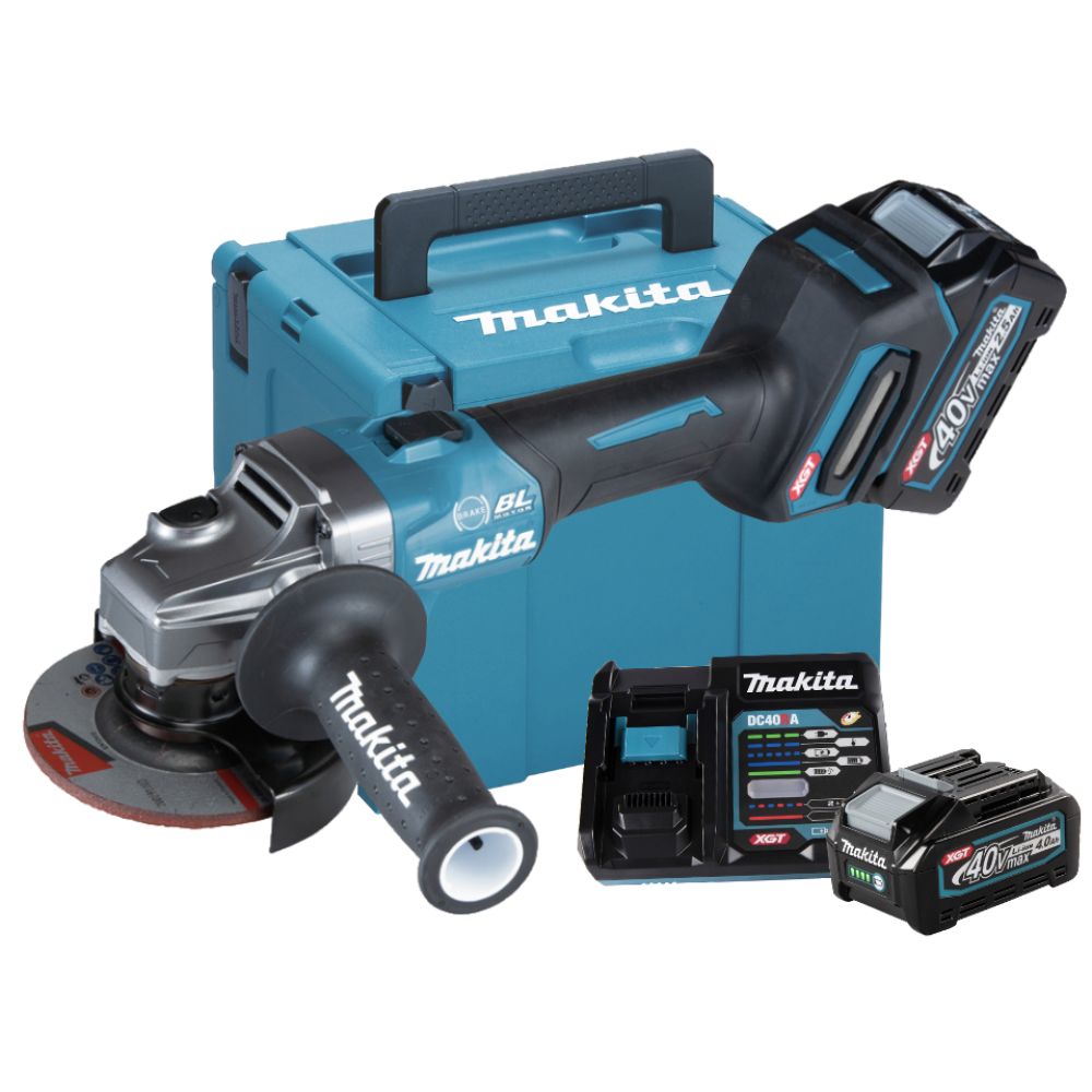Аккумуляторная шлифовальная машина Makita GA004GM201, 40 В, 115 мм, 8500 об/мин, с 2 АКБ 4 Ач и ЗУ, в кейсе MakPac-4