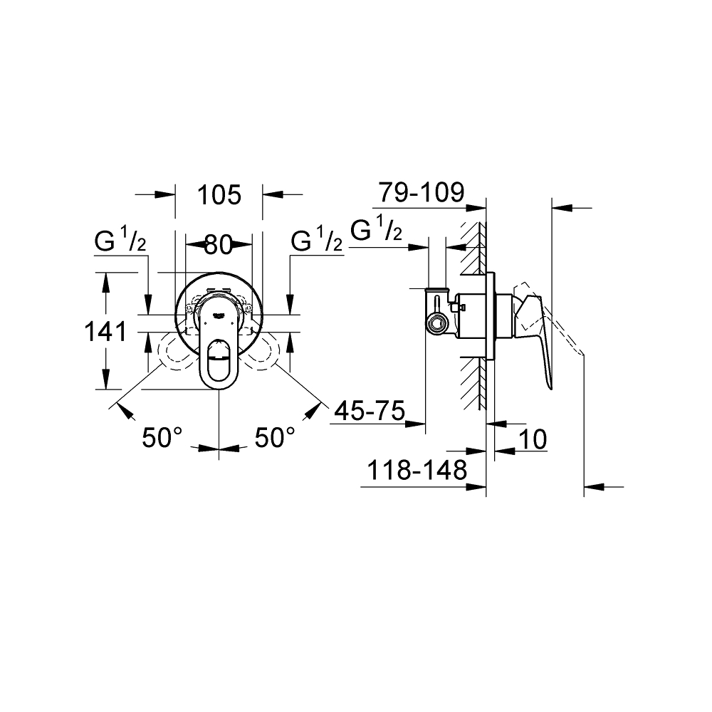 Набор для гигиенического душа GROHE BauLoop скрытого монтажа, хром (129189)