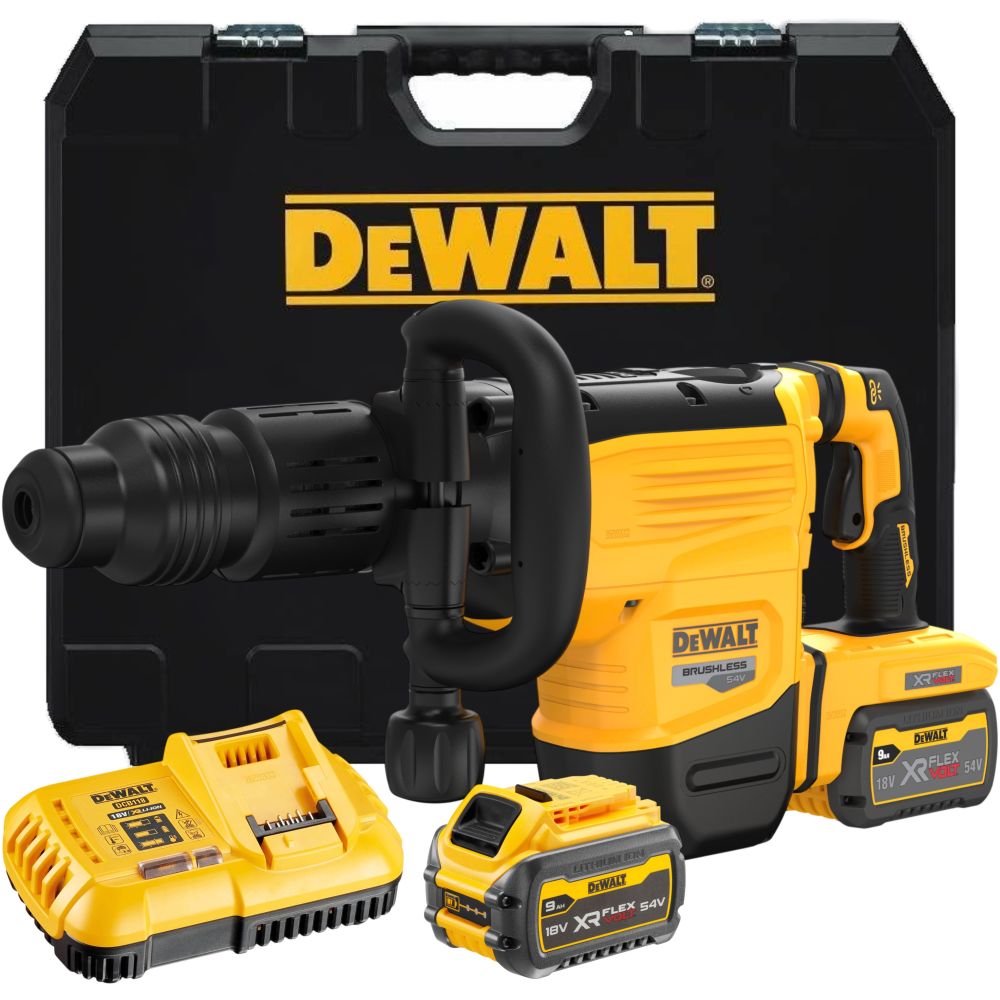 Аккумуляторный отбойный молоток DEWALT DCH892X2, 54 В, 19.4 Дж, 2210 уд/мин, с 2 АКБ 3 Ач и ЗУ, в кейсе (DCH892X2-QW)